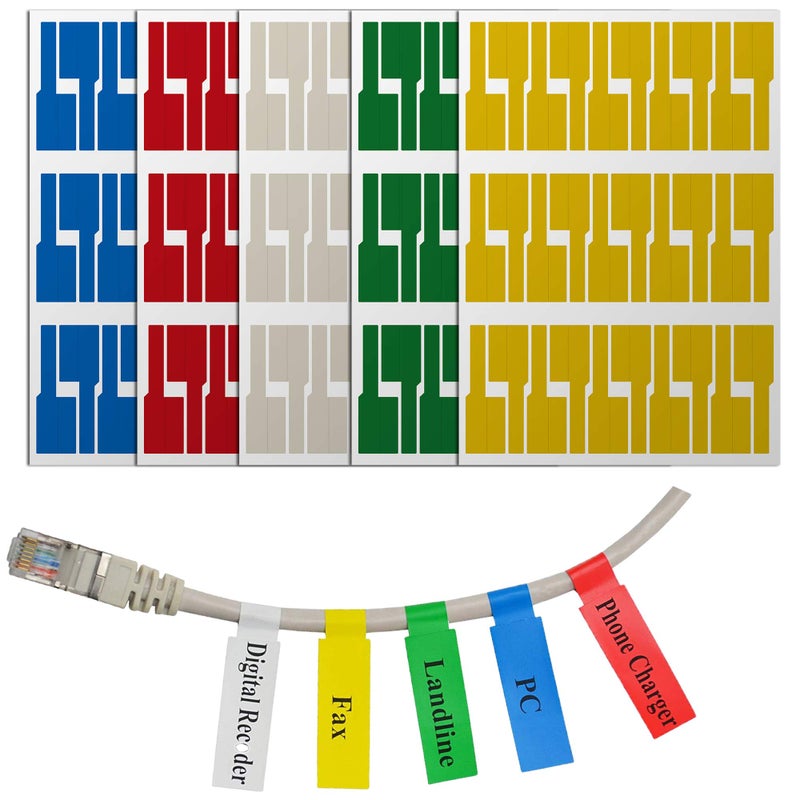 Mr-LabelÂ® US Letter Sheet Self-Adhesive Cable Label - Waterproof | Tear Resistant - with Free Print Tool - for Laser Printer (10 Sheets (300 Labels), 5 Assorted Colors) - Image 1